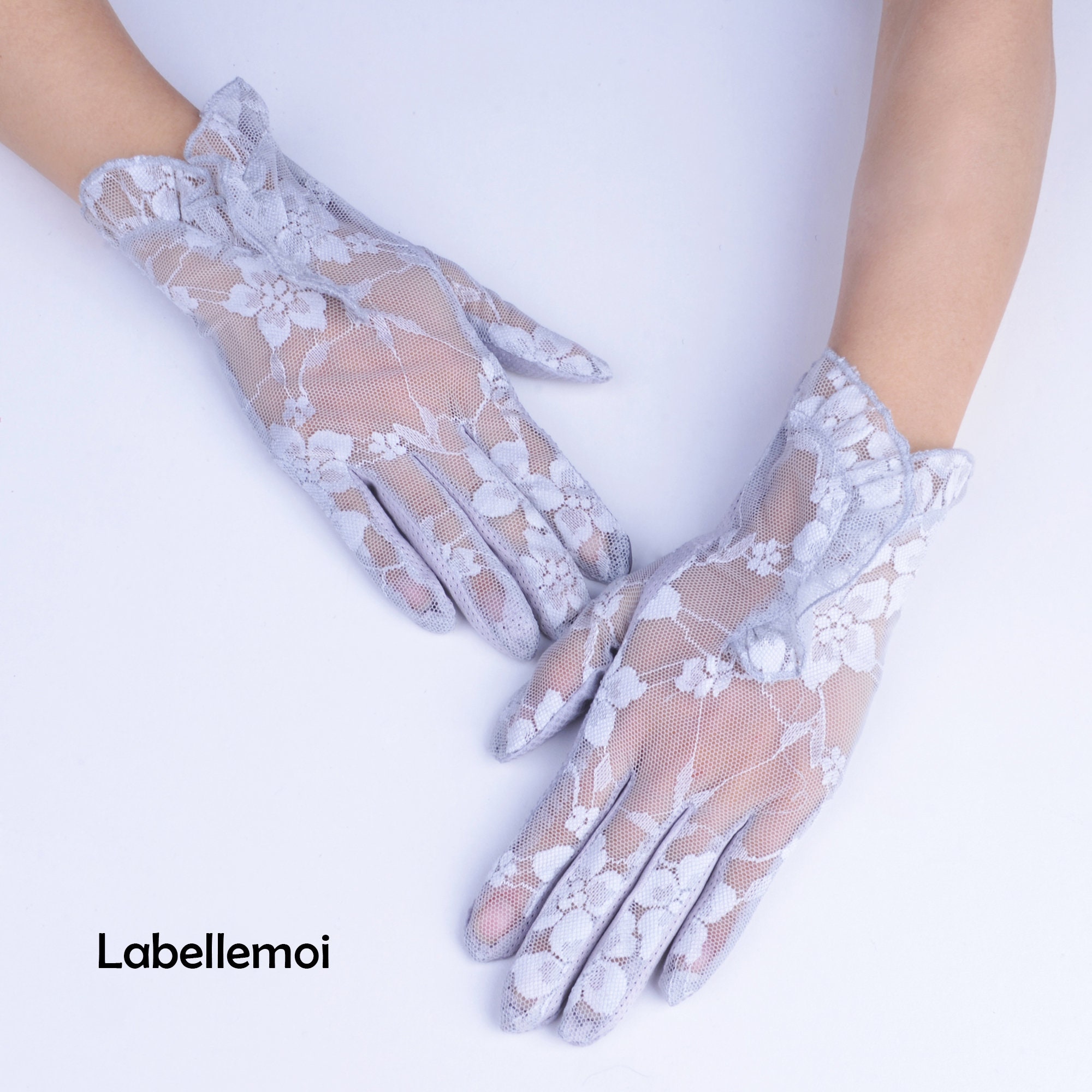 New Anti uv Light Grey Lace Glove Womens Short Glove Big Flower Gloves Touch Screen for Derby Wedding Church mother of the Bride Etsy