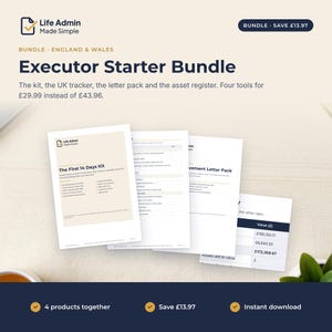 UK Executor Starter Bundle, Bereavement Kit, Estate Asset Register (Digital Download)