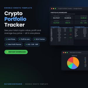 Crypto Portfolio Tracker Google Sheets, DCA Tracker, Bitcoin Investment Spreadsheet, Profit Loss Template