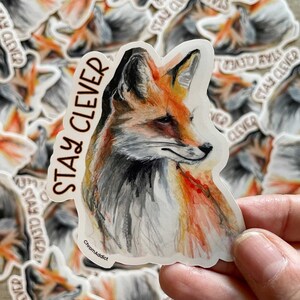 Stay Clever Fox Sticker - cute fox sticker, die cut fox art sticker, positive message vinyl sticker, water bottle sticker