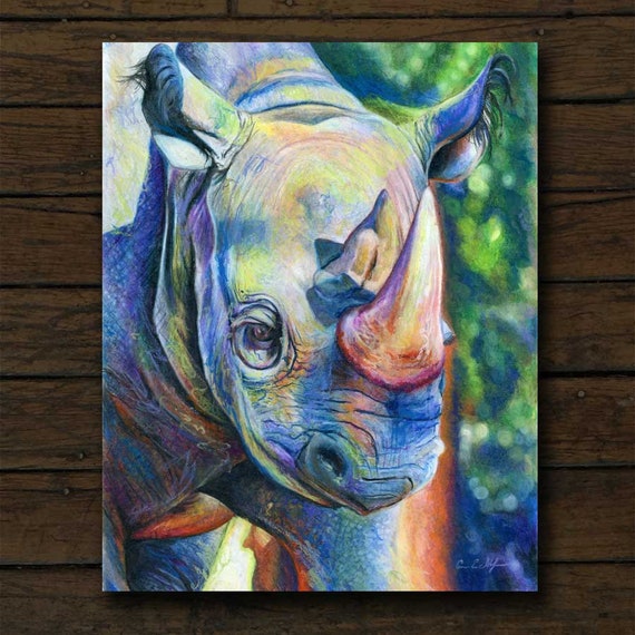 Rhinoceros Watercolor Print Rhino Safari Travel Wildlife Hunter Animal Decor Art