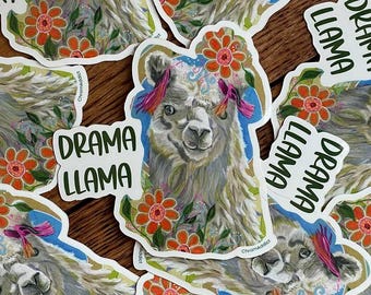Drama Llama - funny llama sticker, cute llama sticker, positive message vinyl sticker, llama die-cut sticker, llama lover, stocking stuffer