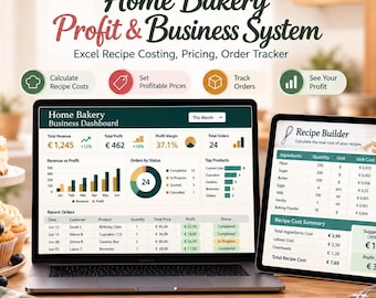 Home Bakery Business Spreadsheet | Recipe Costing, Pricing, Orders & Profit Tracker