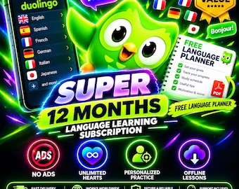 Duolingo Super 12 maanden | Taalabonnement + gratis taalplanner (pdf) | Geen advertenties, onbeperkt aantal likes