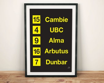 Vancouver Poster - West Side Trolley Bus Routes, Art Print, Screen Print of Kitsilano, Cambie, UBC Bus Routes - Bus Roll
