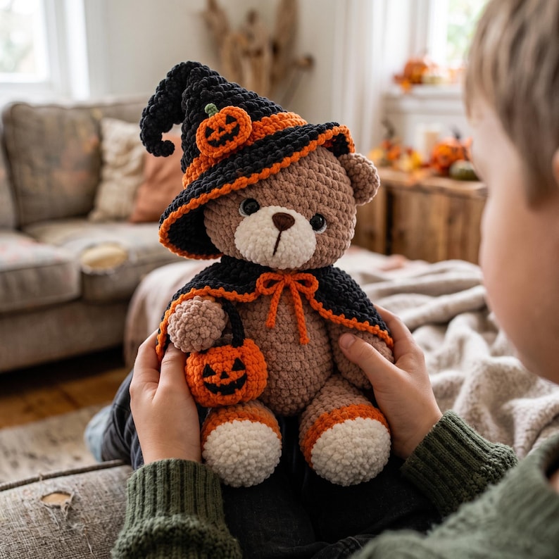 Halloween Teddy Bear Crochet Pattern PDF, Witch Hat Amigurumi, Pumpkin ...