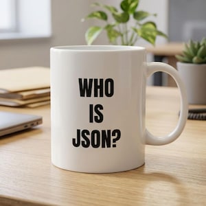Who Is JSON? Funny Pun Coding Mug | Vibe Coder Gift | Programmer Humor Coffee Cup | Developer & Software Engineer Gift