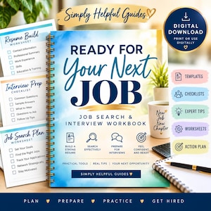 Job Search & Interview Workbook | Resume Help, Interview Prep, Career Worksheets | Digital Download