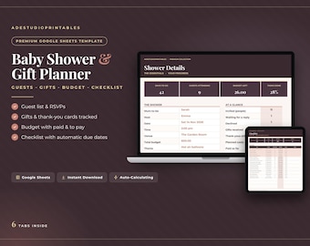Baby Shower Planner Google Sheets, Guest List and RSVP Tracker, Gift and Thank You Card Tracker, Baby Shower Budget & Checklist Spreadsheet