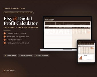 Etsy Fee & Profit Calculator Google Sheets, Digital Product Pricing Spreadsheet, Etsy Sales Tracker, Break Even and Price Calculator