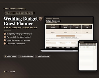 Wedding Budget Planner Google Sheets, Wedding Guest List & RSVP Tracker, Wedding Expense Spreadsheet, Payment Tracker, Premium Template
