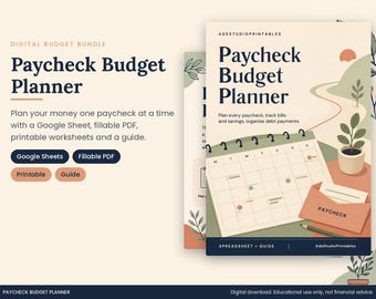 Paycheck Budget Planner | Google Sheets Budget Spreadsheet, Fillable PDF and Printable Worksheets | Bills, Debt Payoff, Savings Challenge