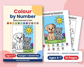 4～7歳のお子様向け、数字で色塗りできる赤ちゃん動物の塗り絵（PDF版）