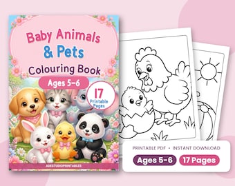 5～6歳のお子様向け動物ぬりえブック、印刷可能な子犬・子猫ペットページ（PDF）