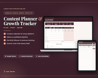 Social Media Content Calendar Google Sheets, Content Planner & Growth Tracker, Instagram TikTok Planner, Small Business Marketing Template