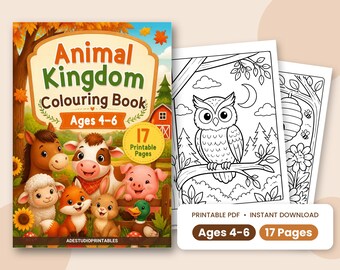 4～6歳のお子様向け動物ぬりえブック、印刷可能な農場と森のページ（PDF）、幼児向けアクティビティ