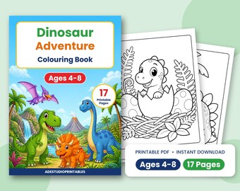 4～8歳のお子様向け恐竜ぬりえ、印刷可能なPDFページ、T-Rex、トリケラトプス、ステゴサウルス