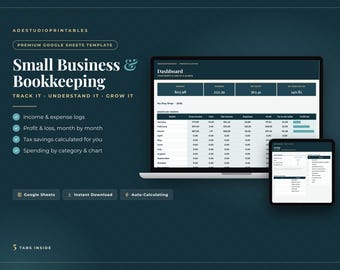 Small Business Bookkeeping Spreadsheet, Etsy Seller Income & Expense Tracker Google Sheets, Profit and Loss, Tax Savings, Premium Template