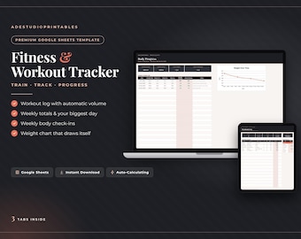 Workout Tracker Google Sheets, Fitness Planner Spreadsheet, Gym Log and Progressive Overload Tracker, Weight Loss & Body Measurement Chart
