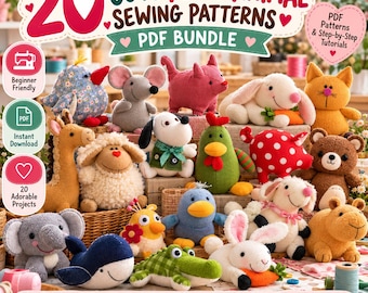 20 niedliche Nähvorlagen für Plüschtiere (PDF-Paket) | Schnittmuster für Stofftiere, Kuscheltiere und Plüschtiere