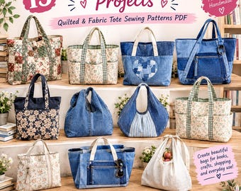 13 Book Tote & Library Bag Projects | Quilted  Fabric Tote Sewing Patterns PDF