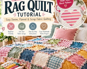 Anfänger-Anleitung für Patchwork-Quilts (PDF) | Einfaches Schnittmuster für Patchwork-Quilts aus Jeans- und Flanellresten + Bonus-Herz-Quiltblock