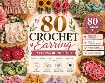80 Häkelohrring-Anleitungen (PDF-Paket) | Boho-Ohrringe mit Blumenmuster, Häkelschmuck-Anleitungen, Hängeohrringe – Sofort-Download