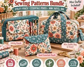 3 praktische Schnittmuster im Set | Mehrzwecktasche, kleines Kosmetiktäschchen & Mini-Reisetasche (PDF), 2 Größen