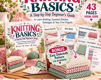 Può includere: Un libro con copertina flessibile intitolato Knitting Basics: A Step-by-Step Beginner's Guide, che include una guida visiva di 43 pagine, un modello bonus per strofinacci, gomitoli di lana, ferri da maglia e vari campioni di tessuto.