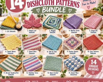 14 Crochet Dishcloth Patterns Bundle PDF | Crochet Washcloth Patterns, Kitchen Dishcloths, Cotton Crochet Projects, Instant Download