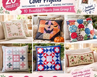 20 Quilted Pillow & Cushion Cover Projects | Patchwork, Appliqué - Sewing Patterns PDF