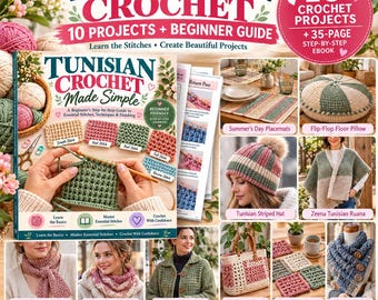 Tunisian Crochet for Beginners PDF | Step by Step Crochet Guide + 10 Patterns, Scarf, Hat, Cowl & Blanket Alternative Projects