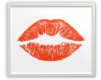 Aida 14 count White, DMC Puckered Lips FinishedCompleted Counted Cross Stitch 2020 Kiss