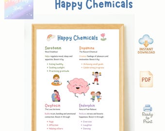 Poster "Sostanze chimiche della felicità" / Decorazione per l'aula sulla salute mentale dei bambini (PDF)