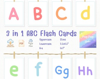 Flashcard dell'alfabeto in colori pastello: maiuscole e minuscole (PDF stampabile)