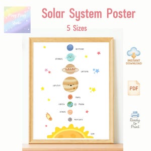 Cute Solar System Poster for Kids Room – 5 Sizes | Educational Nursery Wall Art | Printable Space Decor