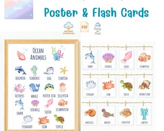 Ocean Animals Poster and Flash Cards: Sea Life Learning Set (Printable PDF)
