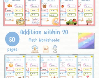 Addition Worksheets within 20 | 50 Printable Math Pages | Fun Kindergarten & First Grade Practice PDF