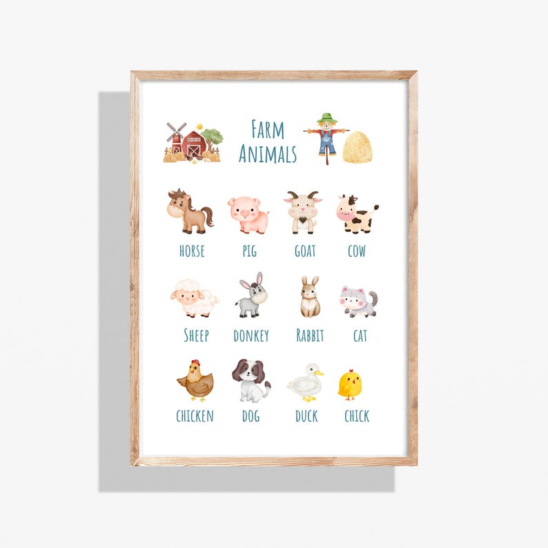 Farm Animals Poster for Kids Room | Printable Farm Animal Wall Art ...