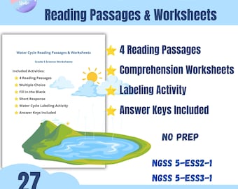 Water Cycle Reading Passages & Worksheets 5th Grade Science | Water Cycle Activities | NGSS Aligned Earth Science Printable