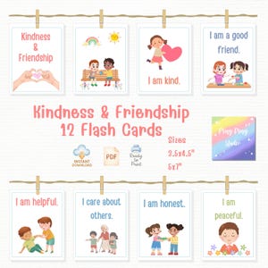 Freundlichkeit & Freundschaft Flash Cards - Positive Affirmationskarten, sozial emotionales Lernen, ruhige Ecke, SEL-Aktivitäten - PDF zum ausdrucken