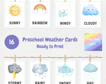 Weather Flashcards for Preschool: Watercolor Cards (Printable PDF)
