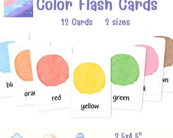 Watercolor Color Flash Cards for Kids | Printable Learning Colors | Montessori Preschool Homeschool Classroom Decor