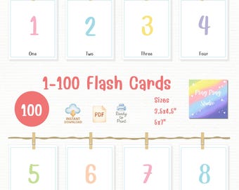 1-100 Number Flash Cards for Kids – Pastel Printable PDF, Montessori Counting