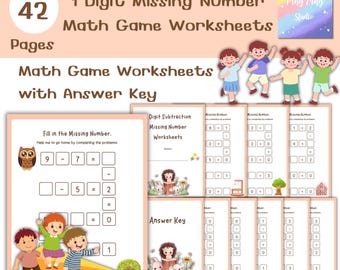 Schede di lavoro per la sottrazione a 1 cifra / Gioco di matematica con numeri mancanti (PDF)