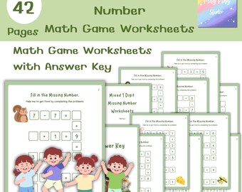 Gioco di sottrazione con numeri mancanti / Schede di esercizi di matematica a 1 cifra (PDF)