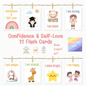 Selbstvertrauen & Selbstliebe Karteikarten für Kinder | Positive Affirmation Printable | PDF Sofortdownload | Kinder Wand Dekor