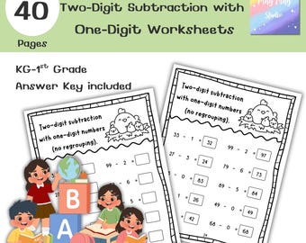 Two-Digit Subtraction with One-Digit Worksheets | No Regrouping | 40 Pages Printable Math for Kids