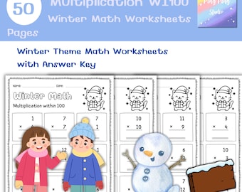 Moltiplicazioni entro 100 in inverno: schede di lavoro / 50 pagine di matematica + 50 soluzioni