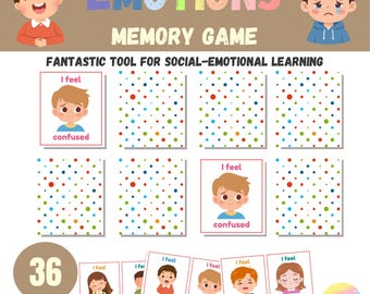 Emotions Memory Game for Kids, Feelings Matching Cards, Social Emotional Learning SEL Activity, Preschool Printable PDF